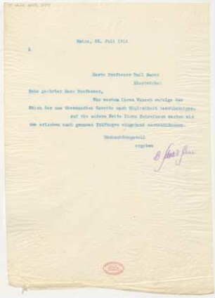 Brief an Emil von Sauer : 25.07.1912