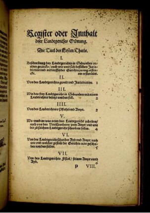 Register oder Innhalt diser Landtgerichts Ordnung