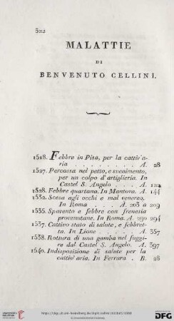 Malattie di Benvenuto Cellini