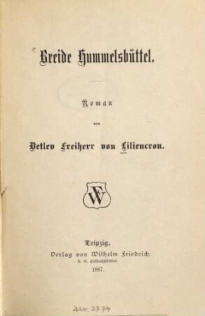 Breide Hummelsbüttel : Roman von Detlev Freiherr von Liliencron
