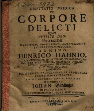 Disputatio Iuridica De Corpore Delicti