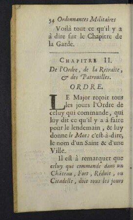Chapitre II. De l'Ordre, de la Retraite, & des Patrouilles.