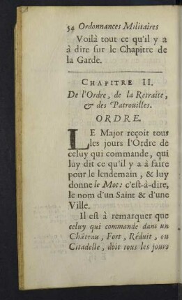 Chapitre II. De l'Ordre, de la Retraite, & des Patrouilles.
