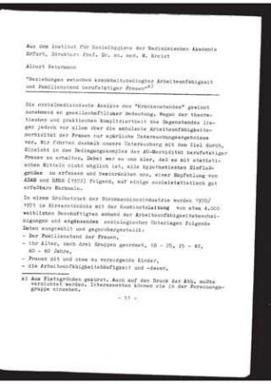 Beziehungen zwischen krankheitsbedingter Arbeitsunfähigkeit und Familienstand berufstätiger Frauen