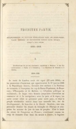 I. Rétablissement du pouvoir néerlandais; ...