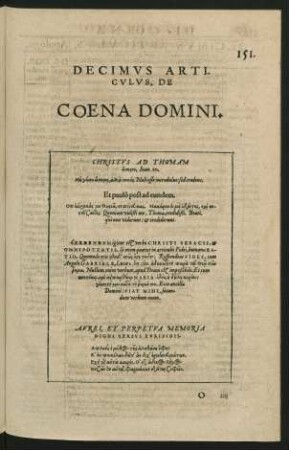 Decimus Articulus, De Coena Domini.