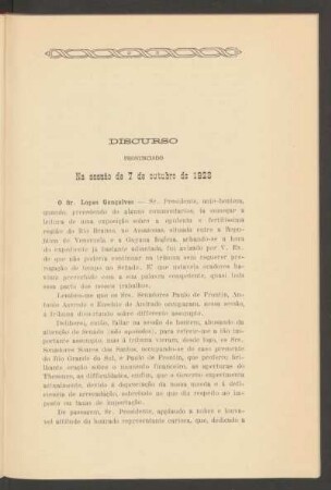Discurso pronunciado na sessão de 7 de outubro de 1923
