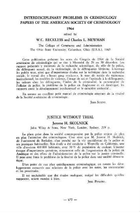 477, Interdisciplinary in criminology. Papers of the American Society of Criminology, by W. C. Reckless and Charles L. Newman