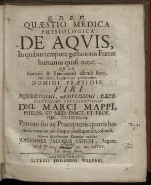 Quaestio Medica Physiologica De Aquis, In quibus tempore gestationis Foetus humanus quasi natat