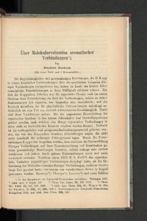 Über Molekularvolumina aromatischer Verbindungen.