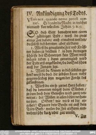 IV. Ankündigung des Todts.