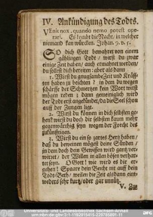 IV. Ankündigung des Todts.