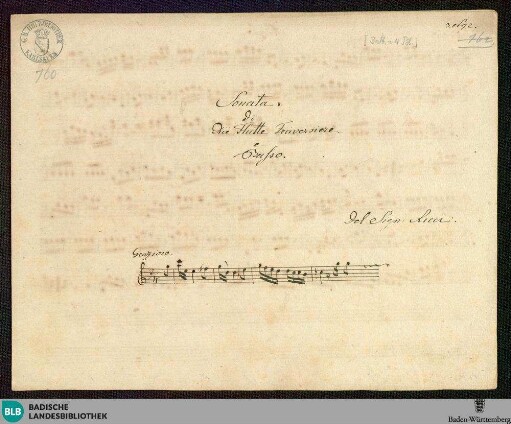 Sonatas - Mus. Hs. 760 : fl (2), b; C; GroT 3153-C