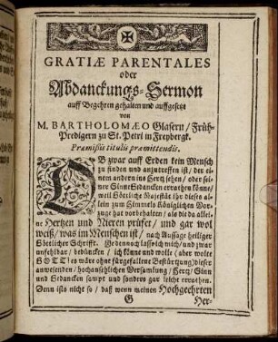 Gratiæ Parentales oder Abdanckungs-Semon