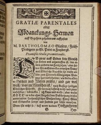 Gratiæ Parentales oder Abdanckungs-Semon