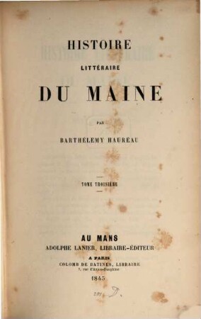 Histoire littéraire du Maine, 3