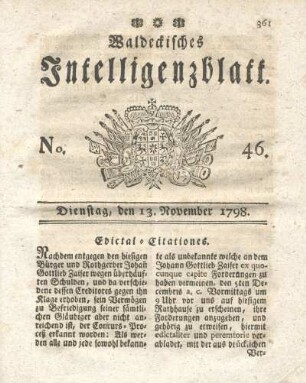 No. 46, Dienstag, den 13. November 1798