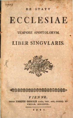 De Statu Ecclesiae Tempore Apostolorum Liber Singularis