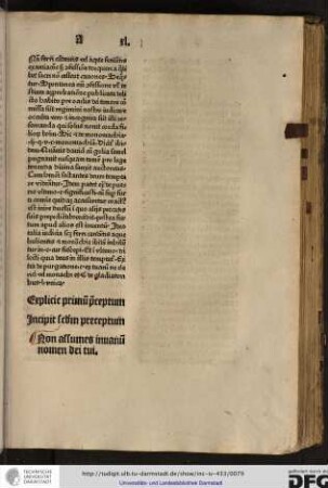 Incipit secundum preceptum.