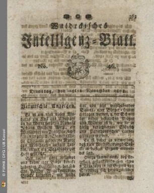 No. 46. Dienstag, den 15ten November 1808