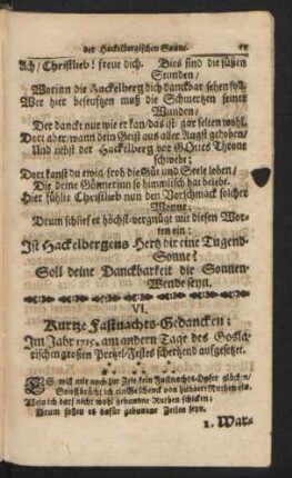 VI. Kurtze Fastnachts-Gedancken.