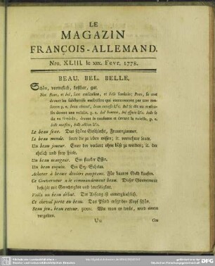 Nro. XLIII. le XIX. Fevr. 1778