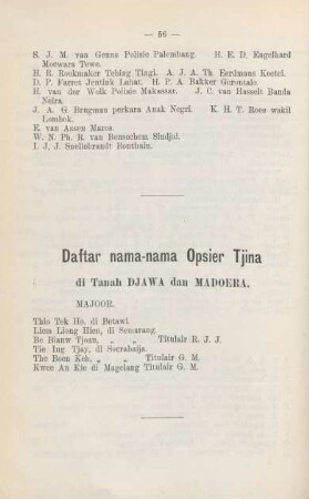 Daftar nama-nama Opsier Tjina di Tanah Djawa dan Madoera