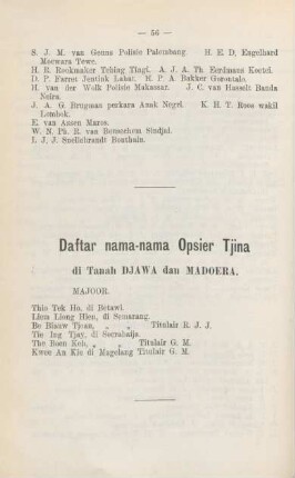 Daftar nama-nama Opsier Tjina di Tanah Djawa dan Madoera