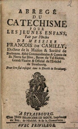 Abregé Du Catechisme Pour Les Jeunes Enfans