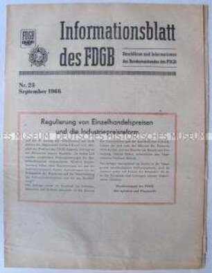 Informationsblatt des FDGB zur Regulierung von Einzelhandelspreisen und zur Industriepreisreform