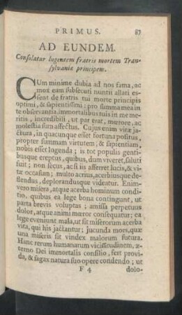 Ad Eundem. Consolatur lugentem fratris mortem Transylvaniae principem