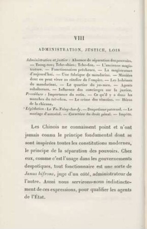 VIII. Administration, Justice, Lois