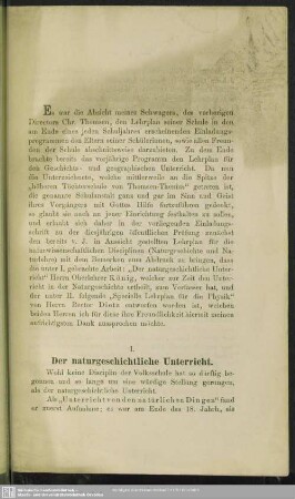 I. Der naturgeschichtliche Unterricht