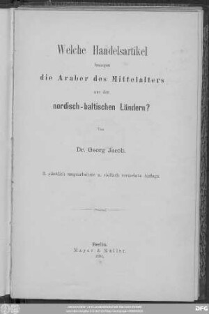 [Hauptwerk]: Welche Handelsartikel bezogen die Araber des Mittelalters aus den nordisch-baltischen Ländern?