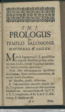 Prologus De Templo Salomonis. Matthaeus & Paulus