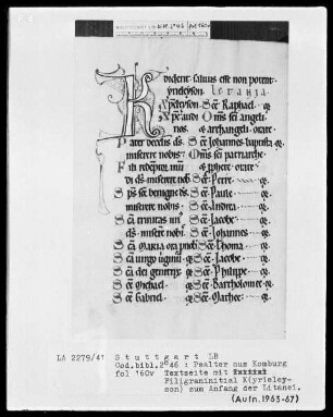 Psalter aus Comburg — Initiale K (yrie eleyson), Folio 160verso