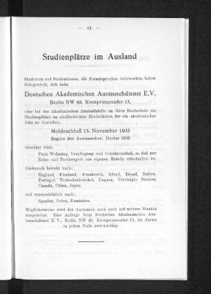 Studienplätze im Ausland