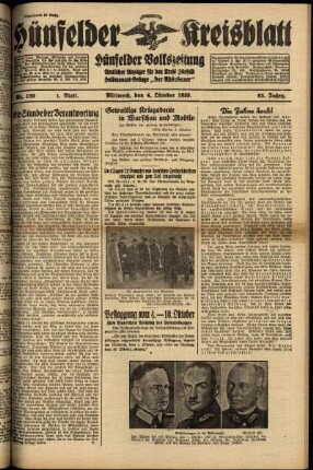 Erste Ausgabe vom Mittwoch, den 04. Oktober 1939.