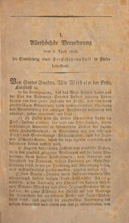 I. Allerhöchste Verordnung.