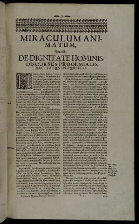Miraculum Animatum, Hoc est: De Dignitate Hominis Discursus Prooemialis Recitatur In Publico.