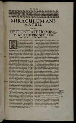 Miraculum Animatum, Hoc est: De Dignitate Hominis Discursus Prooemialis Recitatur In Publico.