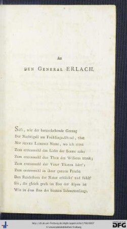 An den General Erlach.