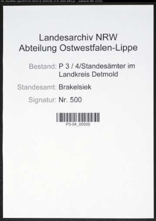 Heiratsregister Standesamt Brakelsiek