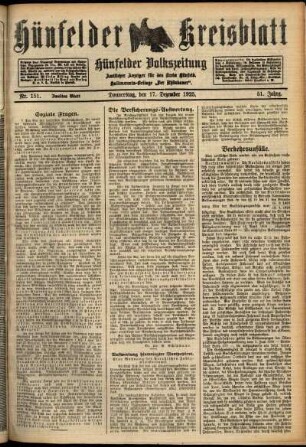 Zweite Ausgabe vom Donnerstag, den 17. Dezember 1925.
