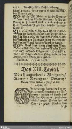 Das XIII. Capitel. Von Languedock, Albigeois, Quercy, Rovergue, Vivaretz, Velay, Givaudan, Foix, Lauraguez [et].