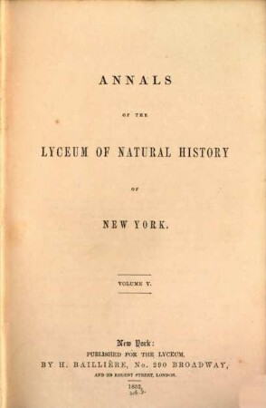 Annals of the Lyceum of Natural History of New York. 5. 1849/52