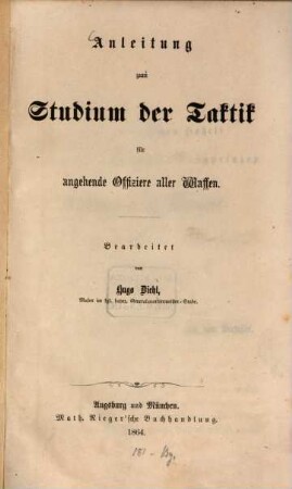 Anleitung zum Studium der Taktik für angehende Offiziere aller Waffen