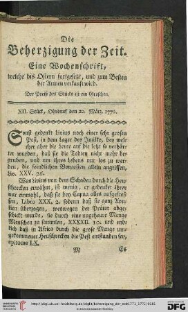 XII. Stueck, Ohrdruf den 20. Maerz 1772.