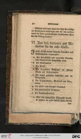 VI. Von den Lectionen und Methoden für die erste Classe