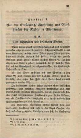 Kapitel 3. Von der Entstehung, Eintheilung und Wirksamkeit der Rechte im Allgemeinen.